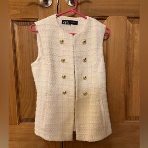 Zara Ivory Tweed Vest with Gold Accents